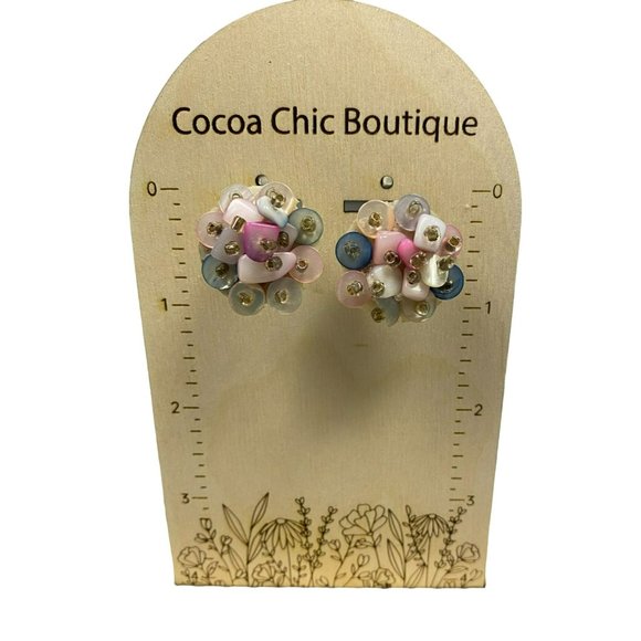 2 Pair Vintage Signed Japan White and Pastel Pink and Blue Clip on Earrings - Picture 2 of 7